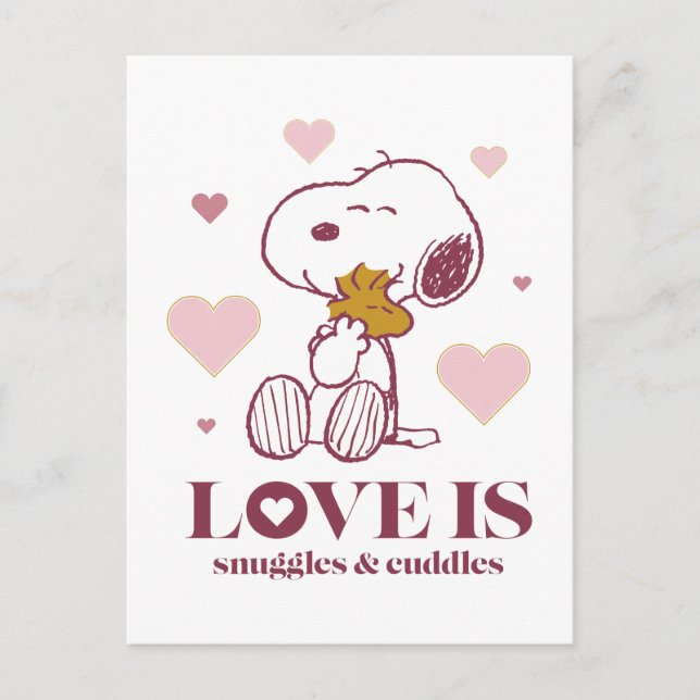 Snoopy & Woodstock - Kärlek är Snuggles & Cuddles Vykort (Framsida)