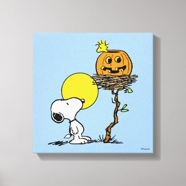 Snoopy & Woodstock Nest med Jack O'Lantern Canvastryck (Framsida)