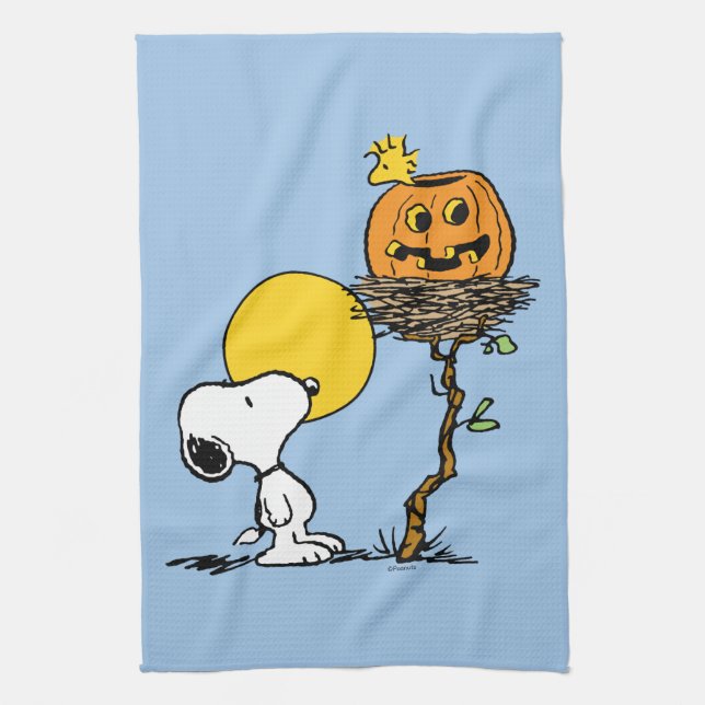 Snoopy & Woodstock Nest med Jack O'Lantern Kökshandduk (Vertikal)