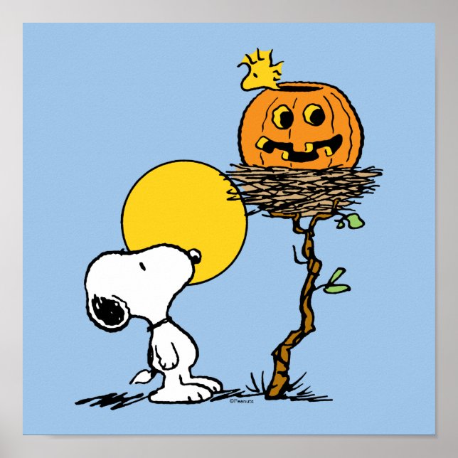 Snoopy & Woodstock Nest med Jack O'Lantern Poster (Framsidan)