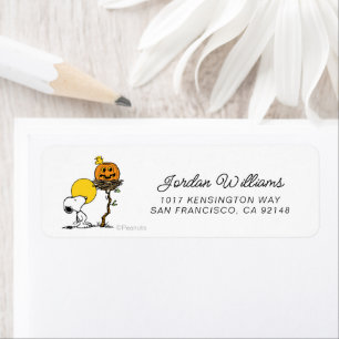 Snoopy & Woodstock Nest med Jack O'Lantern Returadress Etikett