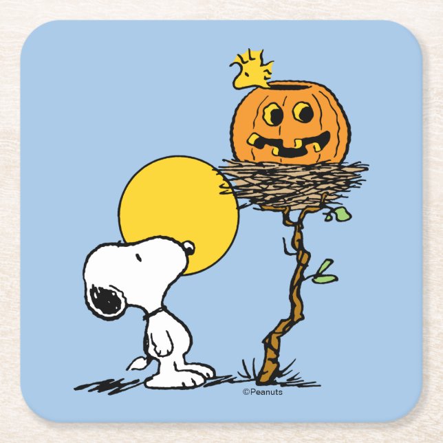 Snoopy & Woodstock Nest med Jack O'Lantern Underlägg Papper Kvadrat (Framsidan)