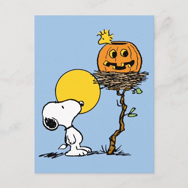 Snoopy & Woodstock Nest med Jack O'Lantern Vykort (Framsida)