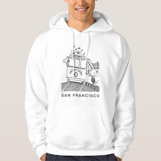 Snoopy, Woodstock och Charlie Brown på en vagn Hoodie (Framsida)
