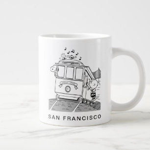 Snoopy, Woodstock och Charlie Brown på en vagn Jumbo Mugg