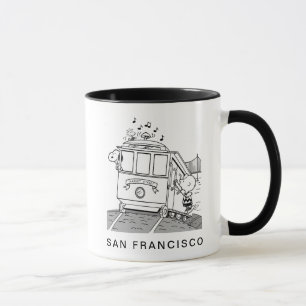 Snoopy, Woodstock och Charlie Brown på en vagn Mugg