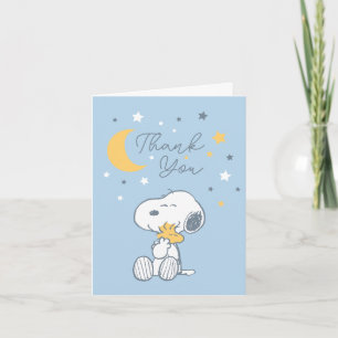 Snoopy & Woodstock Över månen Baby Shower Tacksa Tack Kort