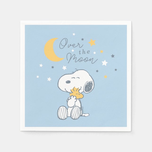 Snoopy & Woodstock | Over the Moon Baby Shower Nap Pappersservett (Framsidan)