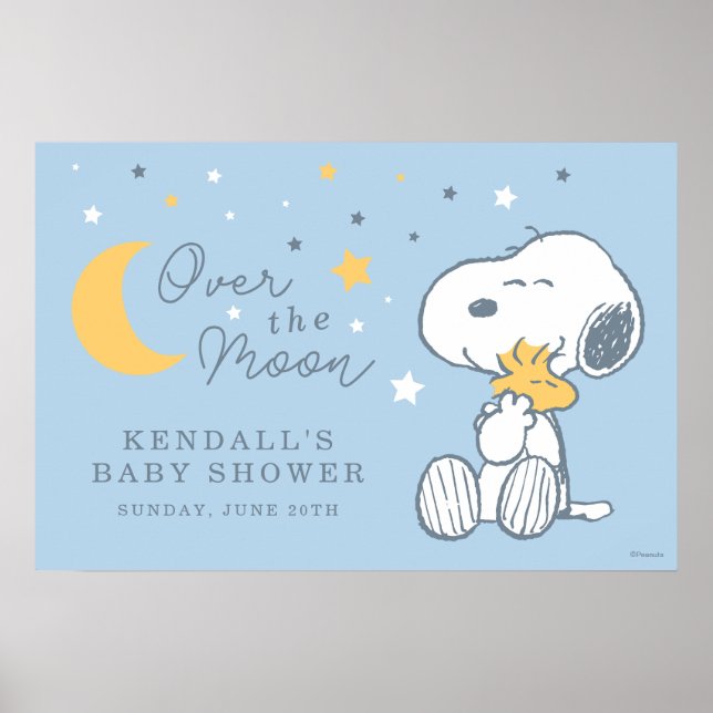 Snoopy & Woodstock | Over the Moon Baby Shower Pos Poster (Framsidan)