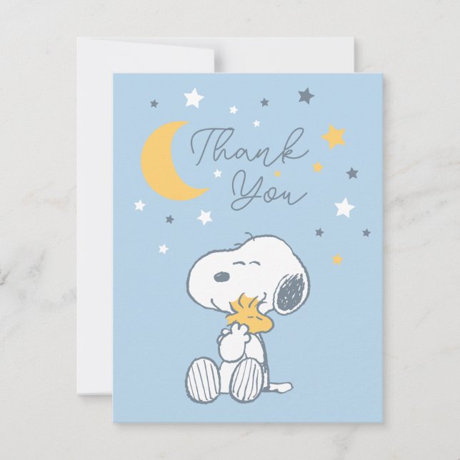 Snoopy & Woodstock | Over the Moon Baby Shower Tha Tack Kort (Framsida)