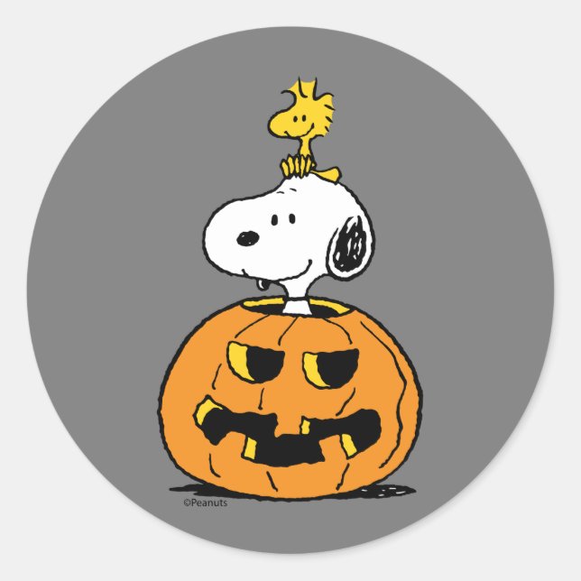 Snoopy & Woodstock Pumpkin Runt Klistermärke (Framsida)