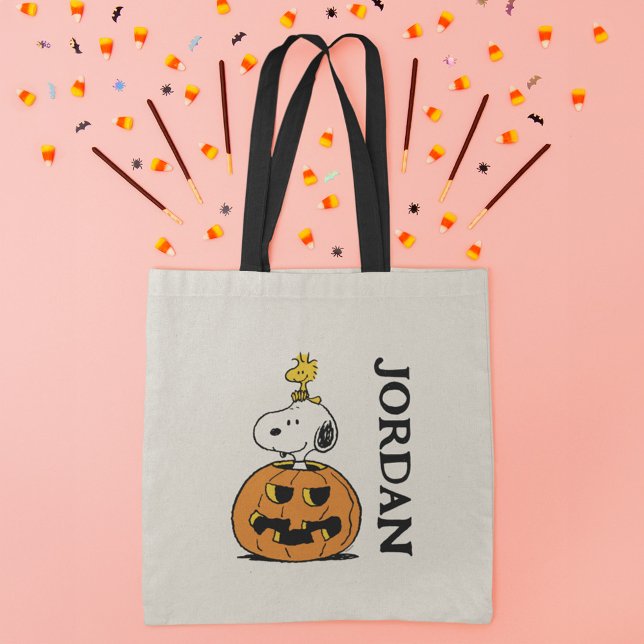 Snoopy & Woodstock Pumpkin Tygkasse (Tote bag on table)