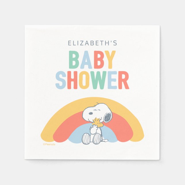 Snoopy & Woodstock Rainbow Baby Shower Napkins Pappersservett (Framsidan)