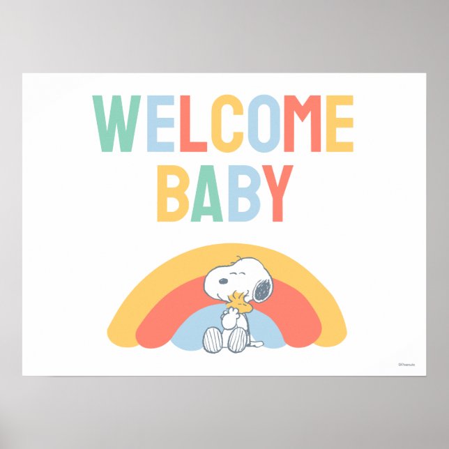 Snoopy & Woodstock Rainbow Baby Shower Poster (Framsidan)