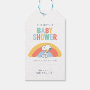 Snoopy & Woodstock Rainbow Baby Shower Tacksamhets Presentetikett