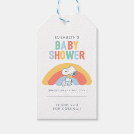 Snoopy & Woodstock Rainbow Baby Shower Thank You G Presentetikett