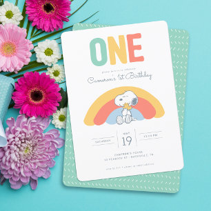 Snoopy & Woodstock Rainbow Birthday Inbjudningar