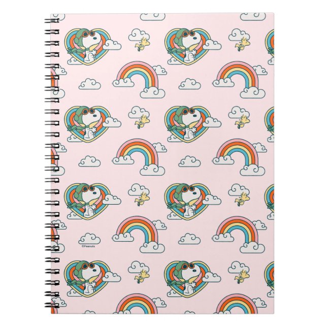 Snoopy & Woodstock Rainbow Heart Mönster Anteckningsbok (Framsidan)