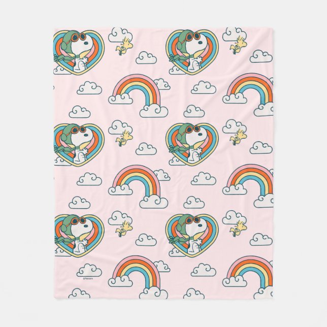 Snoopy & Woodstock Rainbow Heart Mönster Fleecefilt (Framsidan)