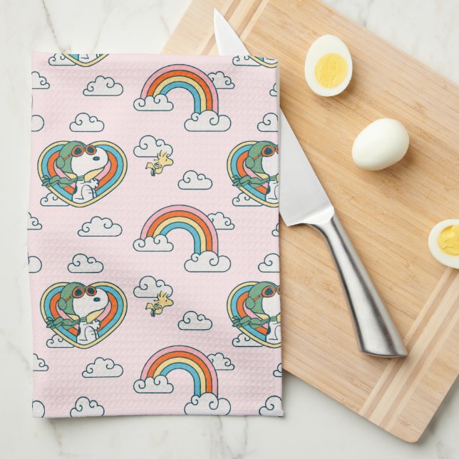 Snoopy & Woodstock Rainbow Heart Mönster Kökshandduk (Vikt i Fjärdedel)