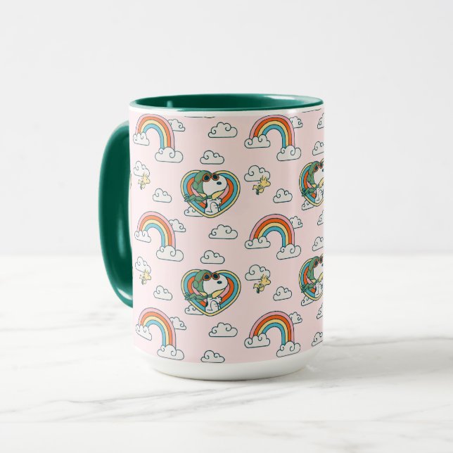 Snoopy & Woodstock Rainbow Heart Mönster Mugg (Framsida vänster)