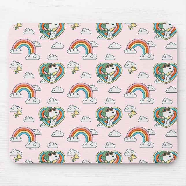 Snoopy & Woodstock Rainbow Heart Mönster Musmatta (Framsidan)