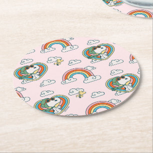 Snoopy & Woodstock Rainbow Heart Mönster Underlägg Papper Rund