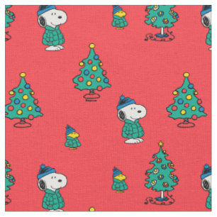 Snoopy & Woodstock Red jul Mönster Tyg