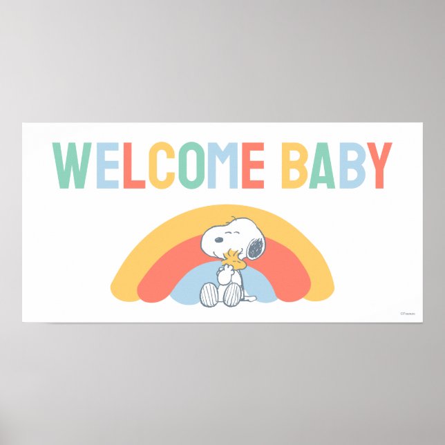 Snoopy & Woodstock Regnbåge Baby Shower Affisch (Framsidan)