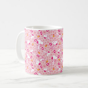 Snoopy & Woodstock Rosa Hearts Mönster Kaffemugg