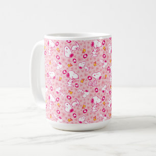 Snoopy & Woodstock Rosa Hearts Mönster Kaffemugg