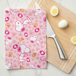 Snoopy & Woodstock Rosa Hearts Mönster Kökshandduk