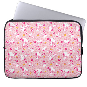 Snoopy & Woodstock Rosa Hearts Mönster Laptop Fodral