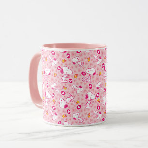 Snoopy & Woodstock Rosa Hearts Mönster Mugg