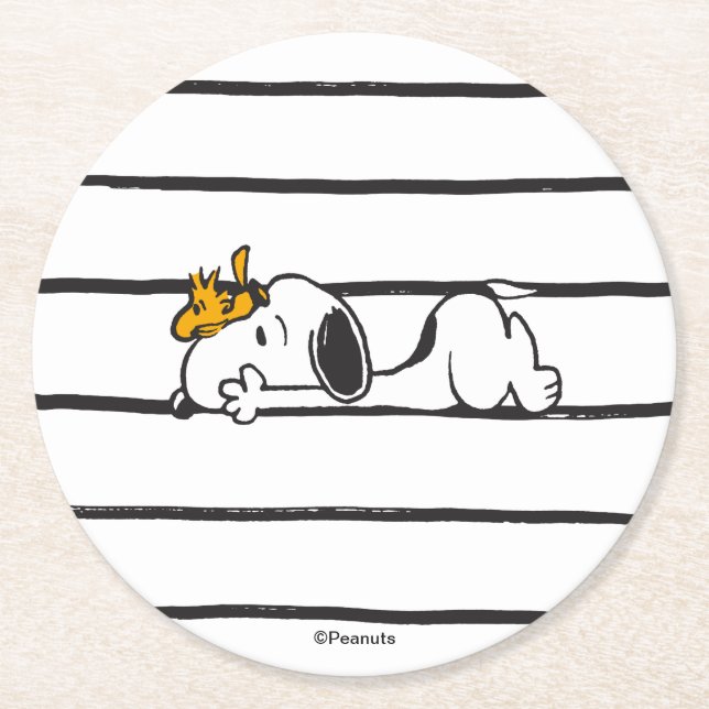 Snoopy & Woodstock | Smile Giggle Laugh Underlägg Papper Rund (Framsidan)