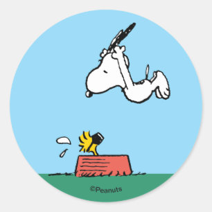 Snoopy & Woodstock   Sommarhopp i poolen Runt Klistermärke