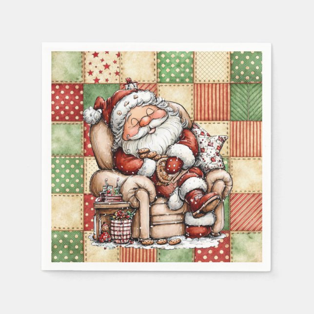 Snoozing Santa Claus On Christmas Eve Pappersservett (Framsidan)