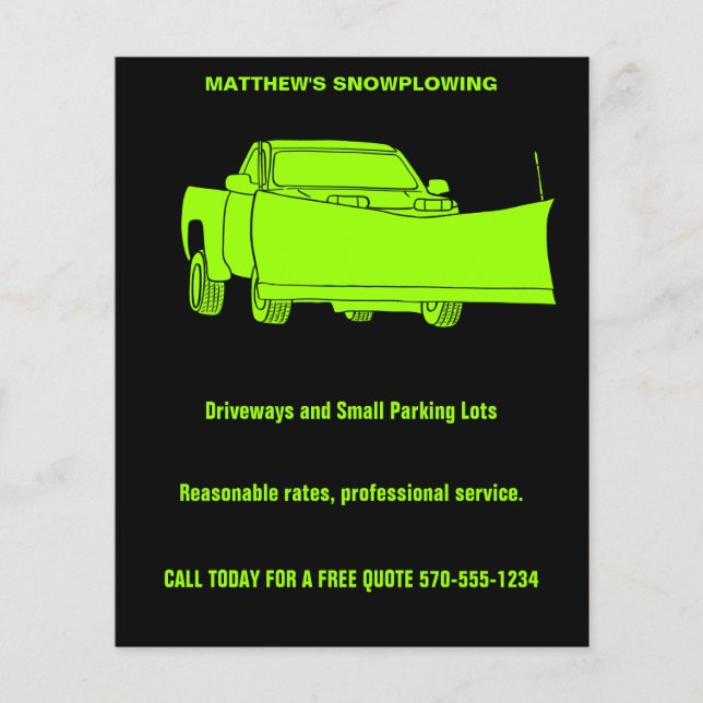 Snöpande Pickupa Lastbil med snöplog Flygblad (Framsidan)