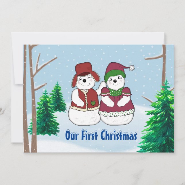 Snöpar Julkort Platt Julfirande (Framsida)