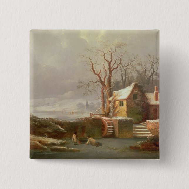 Snöplatsen med mal och stugor knapp (Framsida)