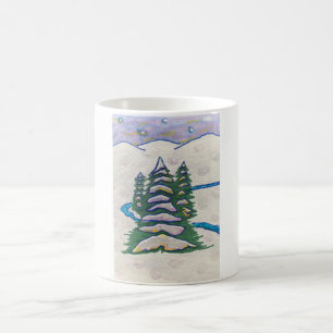 Snöplatsflod, evergreen, berg, stjärnor kaffemugg