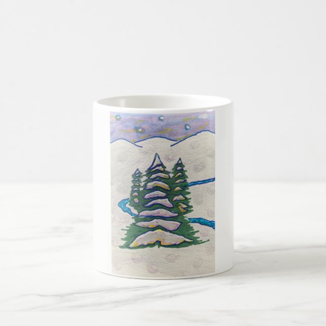 Snöplatsflod, evergreen, berg, stjärnor kaffemugg (Center)