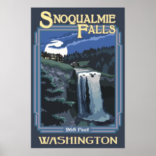 Snoqualmie Falls (Natt) Washington Travel Poster