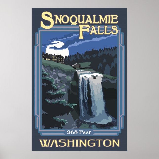 Snoqualmie Falls (Natt) Washington Travel Poster (Framsidan)
