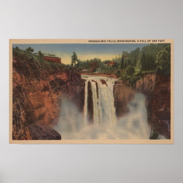 Snoqualmie Falls, WA - View Falls & Lodge Poster (Framsidan)