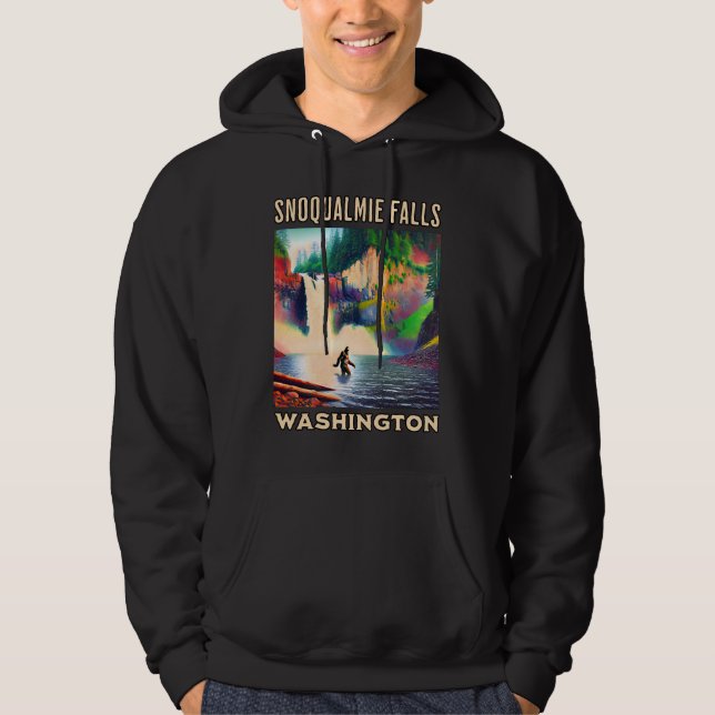 Snoqualmie Falls Washington Shirt, Sasquatch Hoodie (Framsida)
