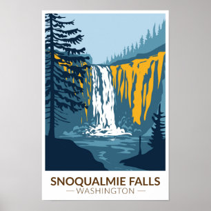 Snoqualmie Falls Washington Vattenfall Vintage Poster