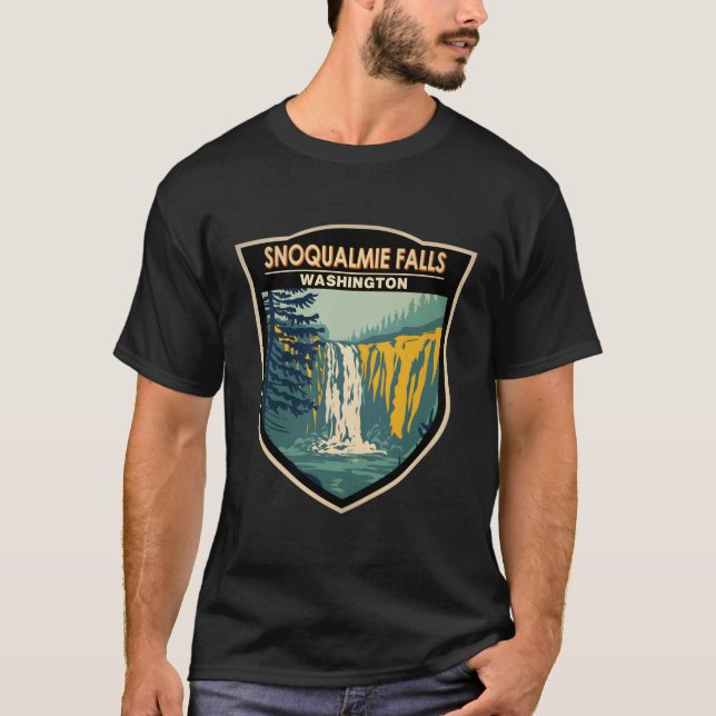 Snoqualmie Falls Washington Waterfall Badge T Shirt (Framsida)