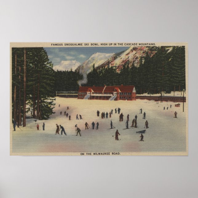 Snoqualmie Ski Area, WA - View of Ski Poster (Framsidan)