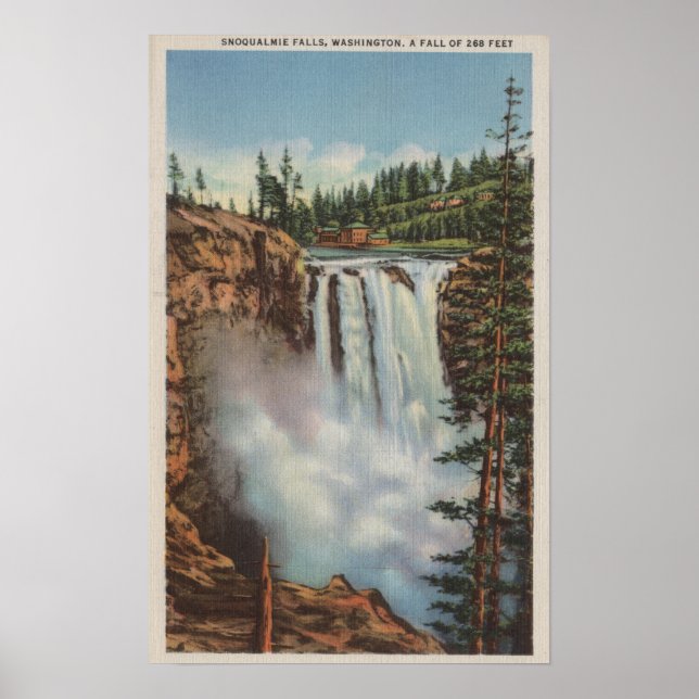 Snoqualmiefallar, WA - Vy över översta höften Poster (Framsidan)